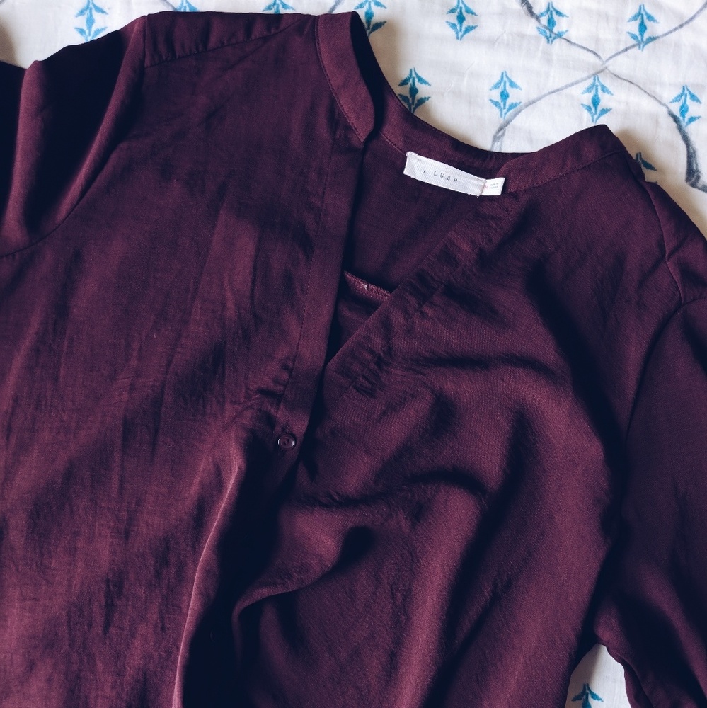 Burgundy Blouse with Crossed Hem